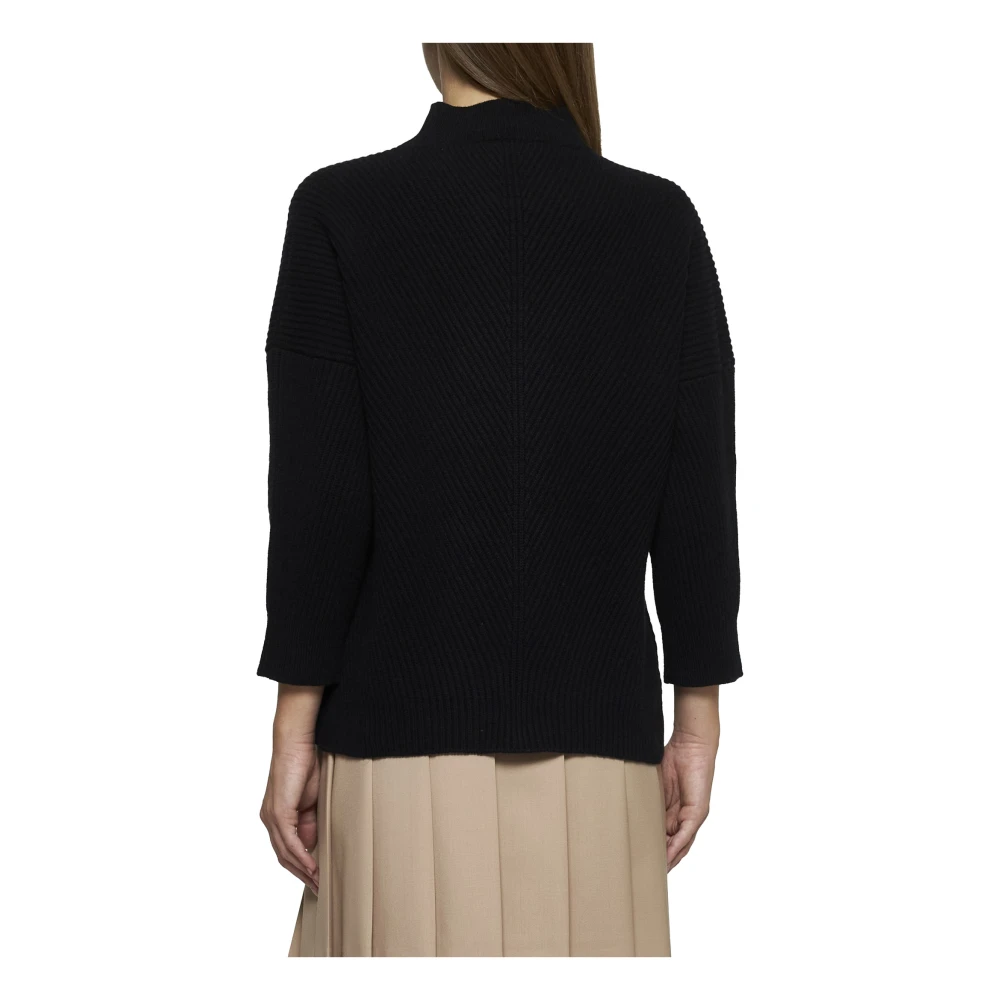 Max Mara Studio Zwarte Geribbelde Wol Kasjmier Trui Black Dames
