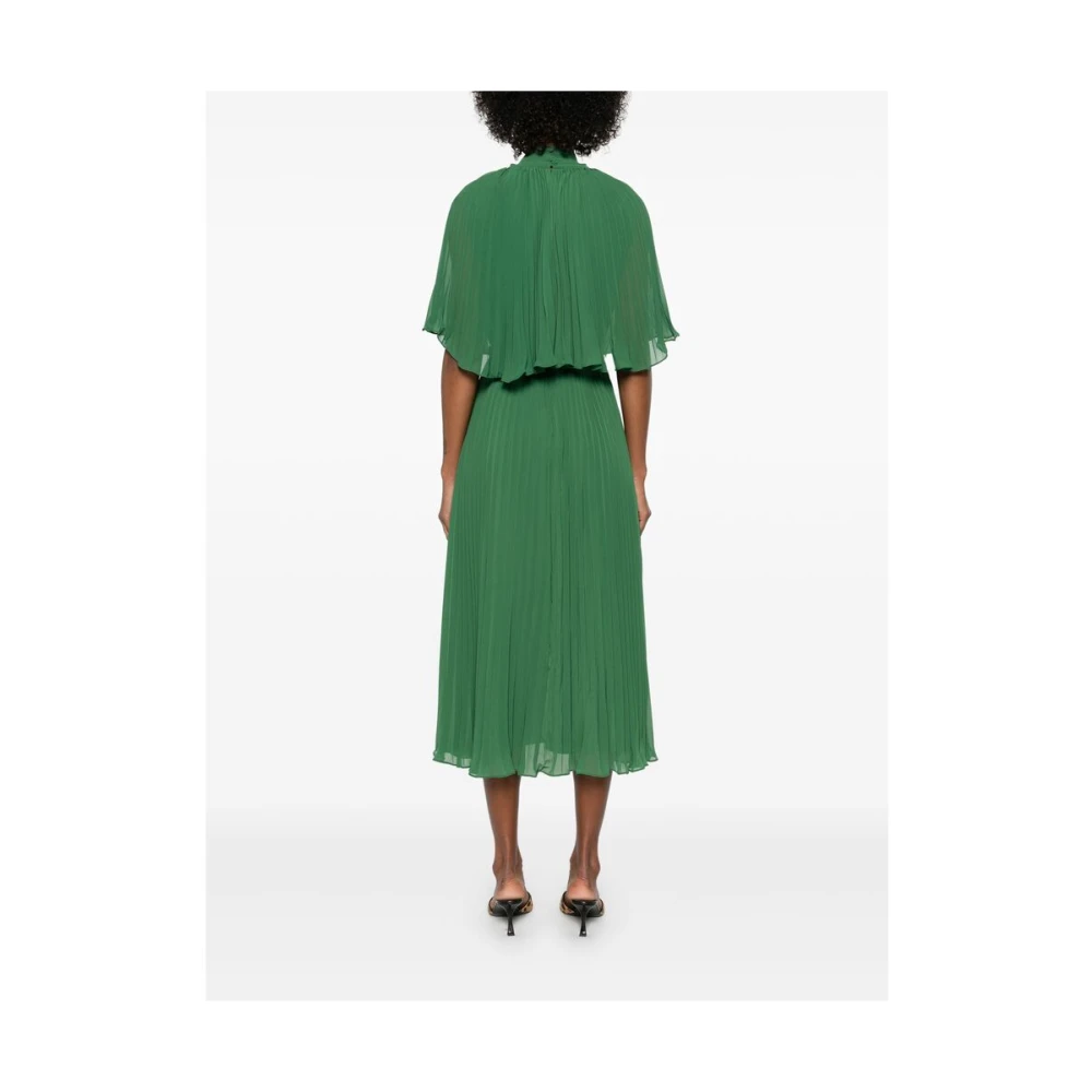 Self Portrait Bos Groene Jurk met Plissé-effect en Strikkraag Green Dames