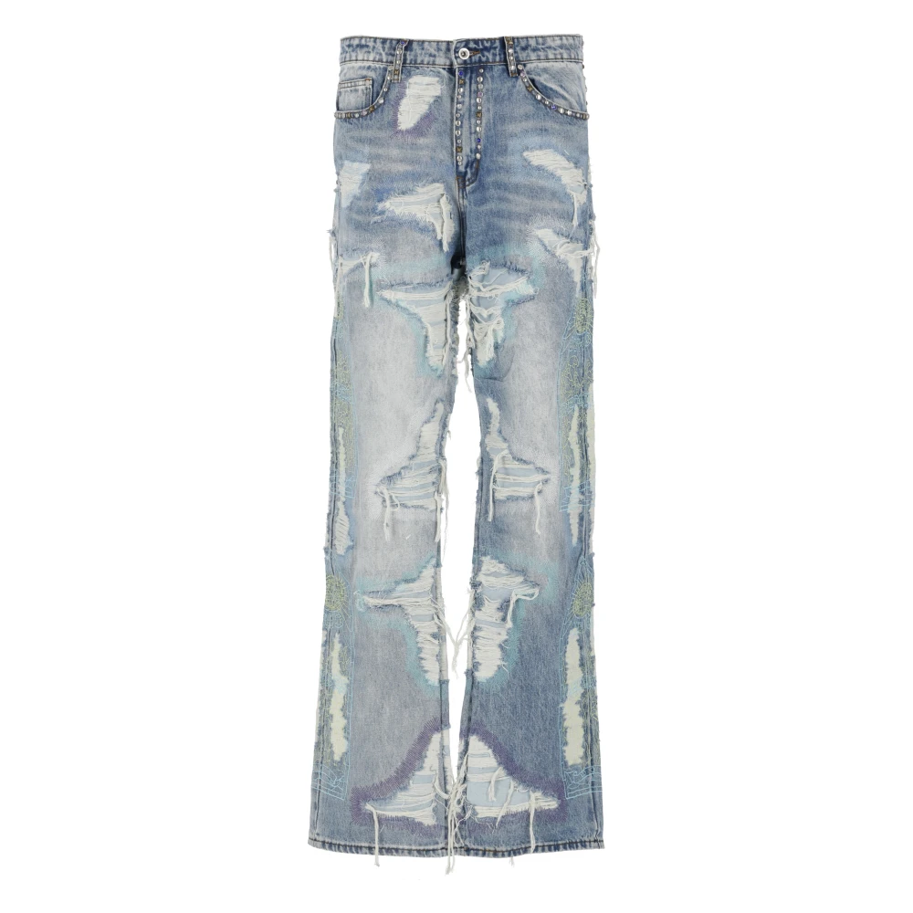 Who Decides War Blauwe Katoenen Jeans met Studs en Gescheurde Details Blue Heren