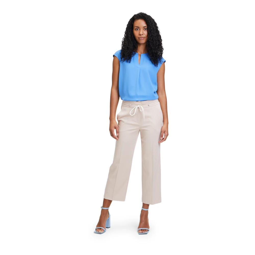 Betty & Co Hoge taille ceintuur broek Beige Dames