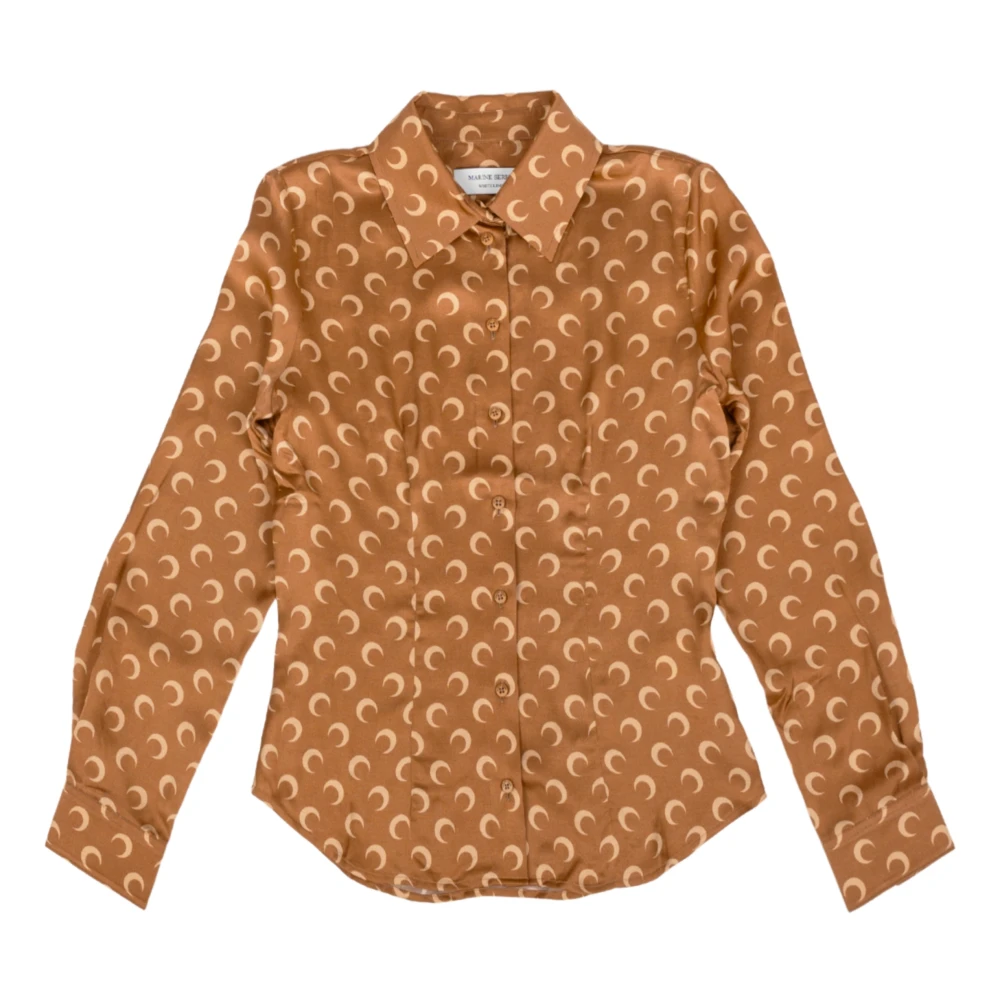 Marine Serre Maan Print Viscose Overhemdblouse Brown Dames