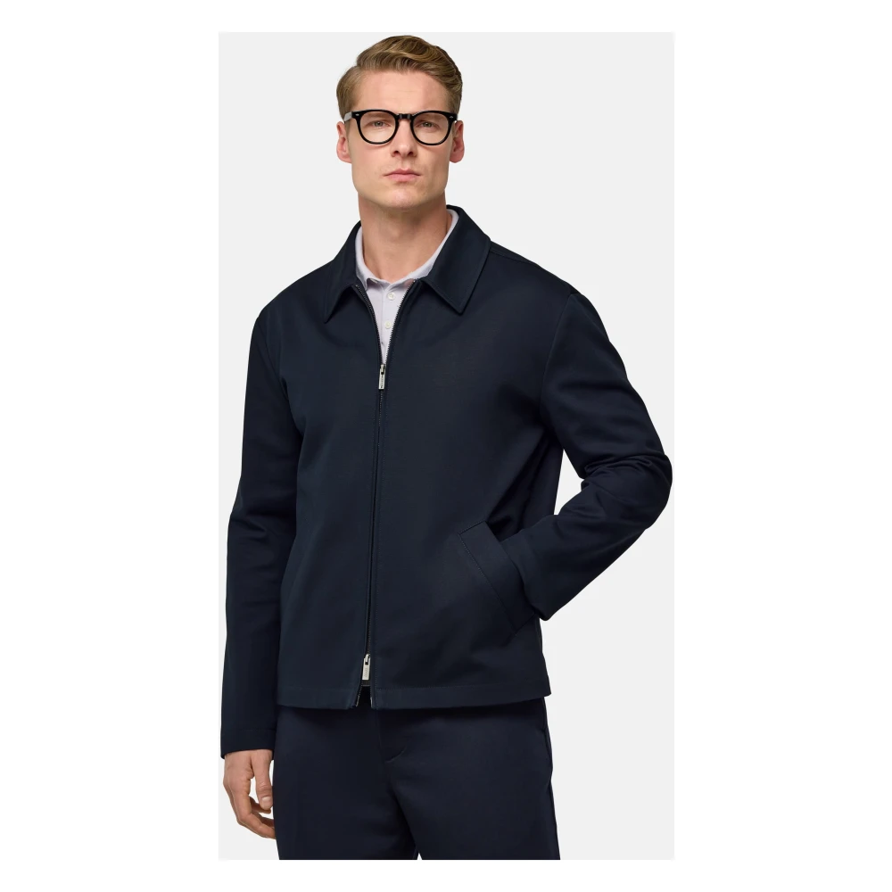 Boggi Milano Stretch Cotton Bomberjack met overhemdkraag Blue Heren
