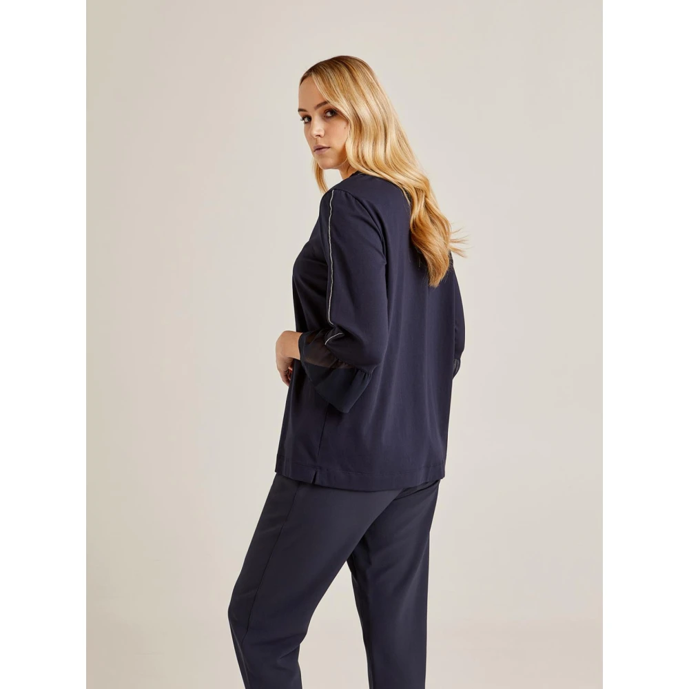 Elena Mirò T-Shirt met Gerimpelde Mouw en Ketting Blue Dames