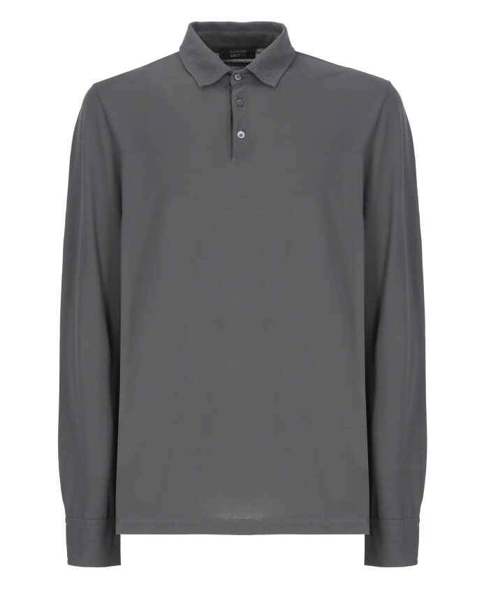 polo-en-coton-gris-avec-col