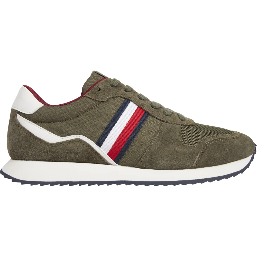 Tommy Jeans Groene Sneakers Ronde Neus Vetersluiting Heren Schoenen