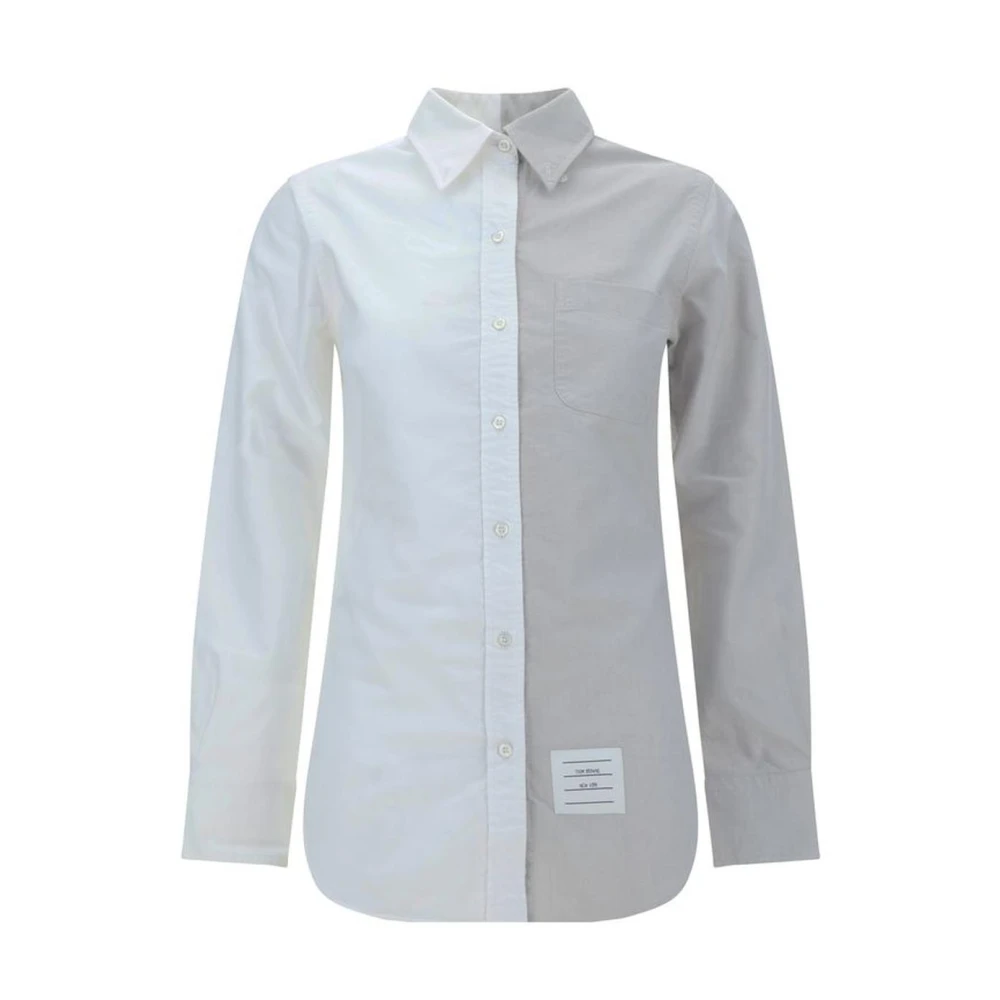 Thom Browne Katoenen Overhemd met Klassieke Kraag en Monogram Patch White Dames