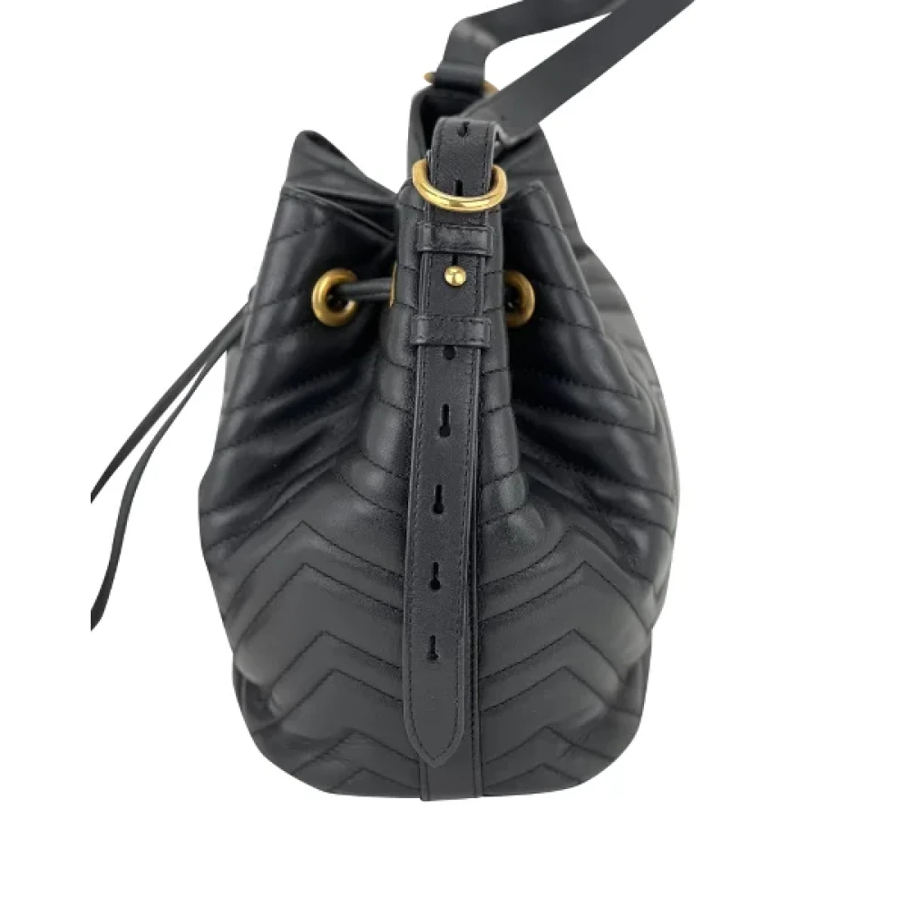 Gucci Vintage Tweedehands Zwarte Gucci Sylvie Web GG Marmont Bucket Tas Black Dames