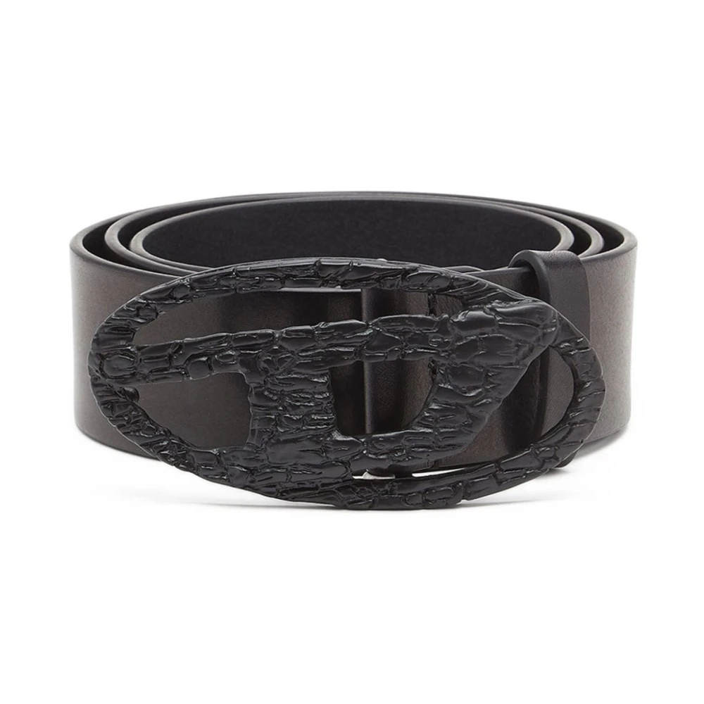 Diesel Zwart Leren Logo Gesp Riem Black