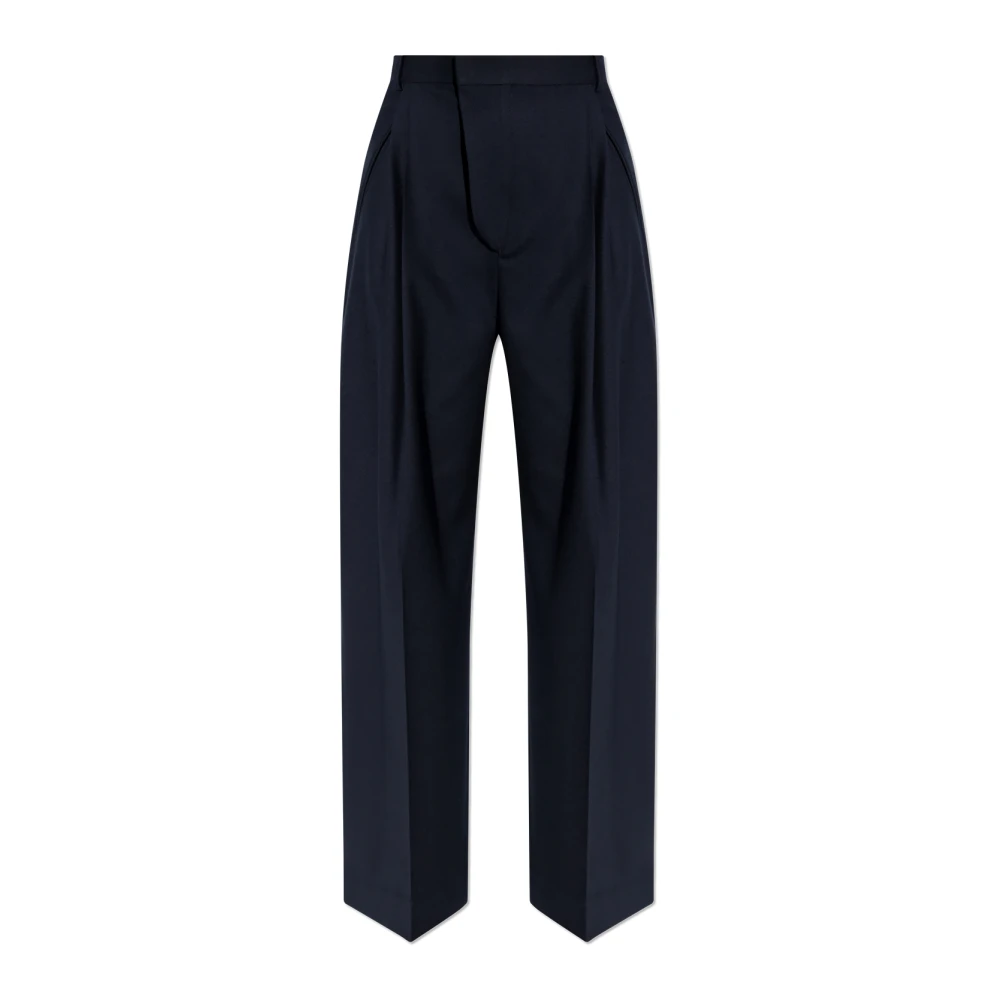 Victoria Beckham Women's Blue Straight Trousers, 2XS, Pleat-Front Trousers