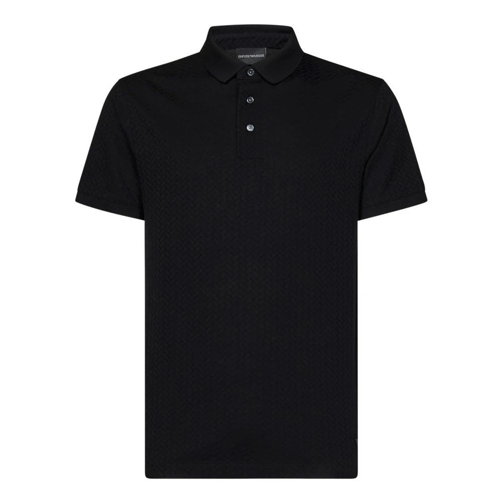 Emporio Armani Zwarte Jacquard Katoenen Poloshirt Black Heren