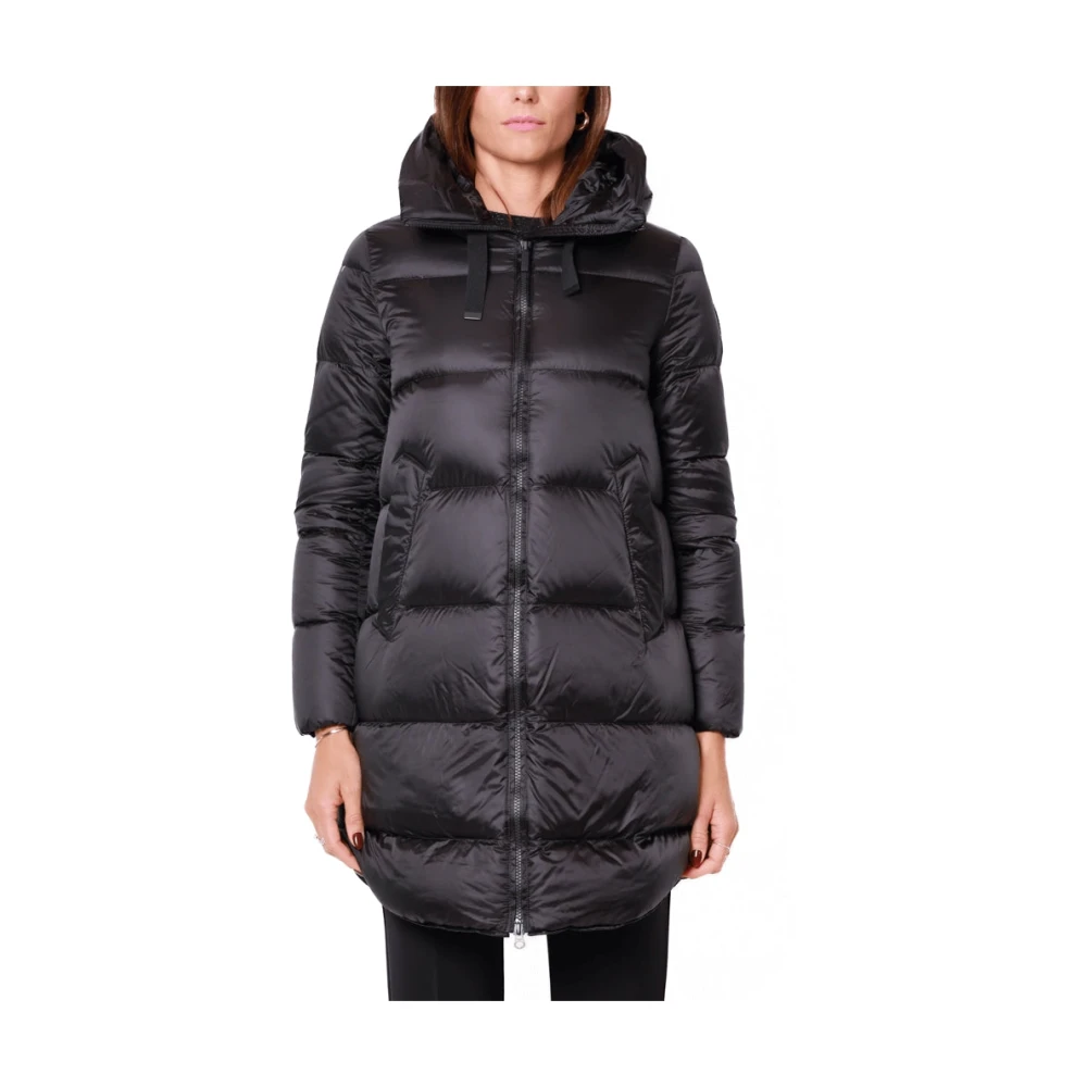 BomBoogie Lange Winter Donsjas met Omslag Kraag Zwart Black Dames