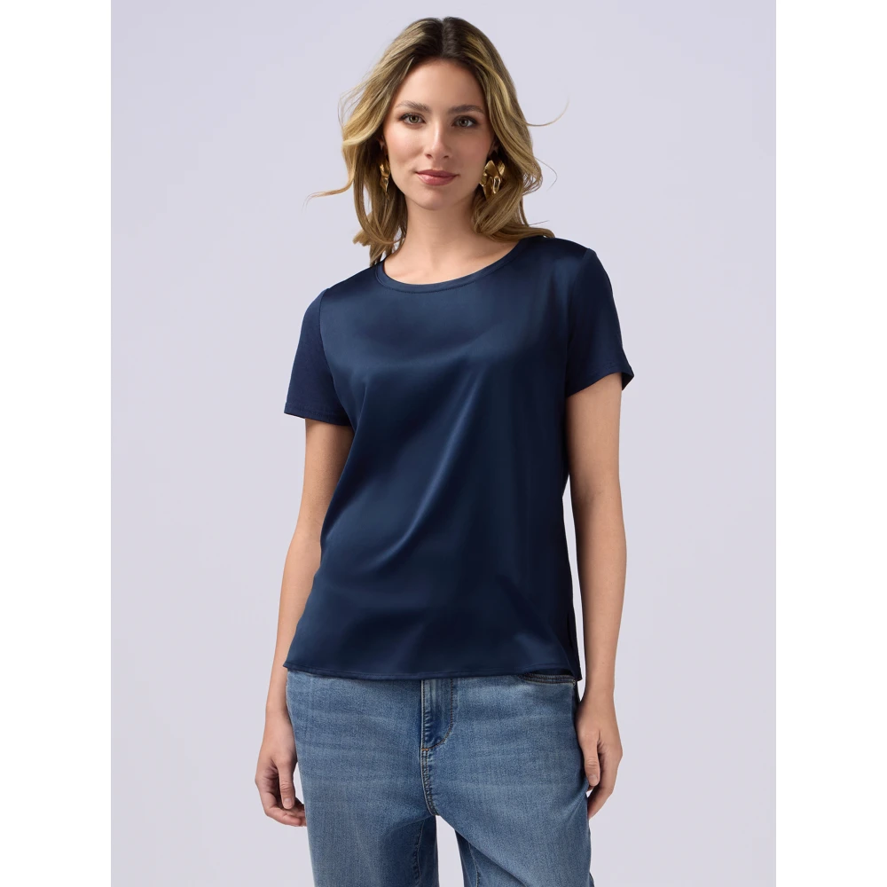 Oltre T-shirt gemaakt van twee verschillende materialen Blue Dames