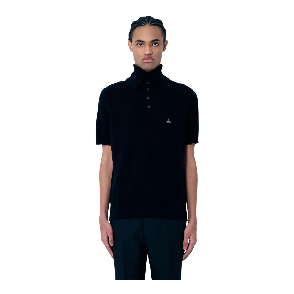 Vivienne Westwood Wol Kasjmier Gebreide Poloshirt Black Heren