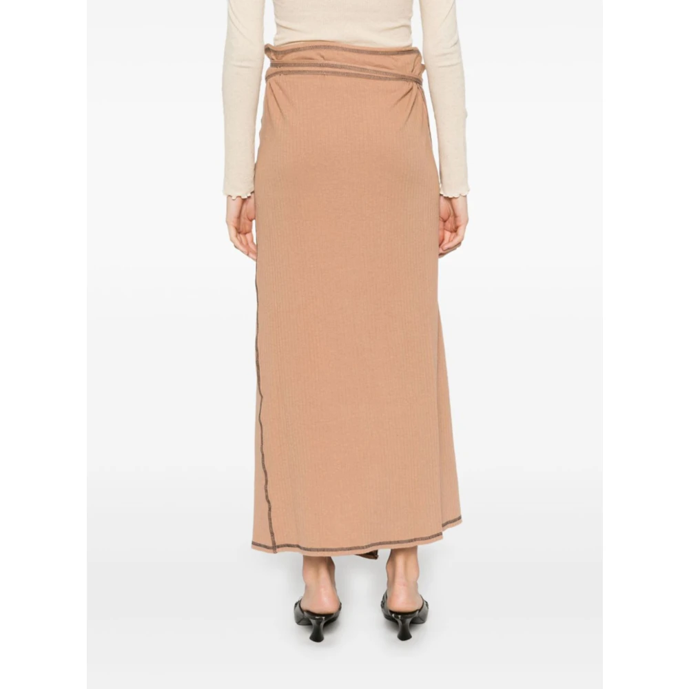 Baserange Geribbelde Midi Rok Bruin Neutraal Brown Dames