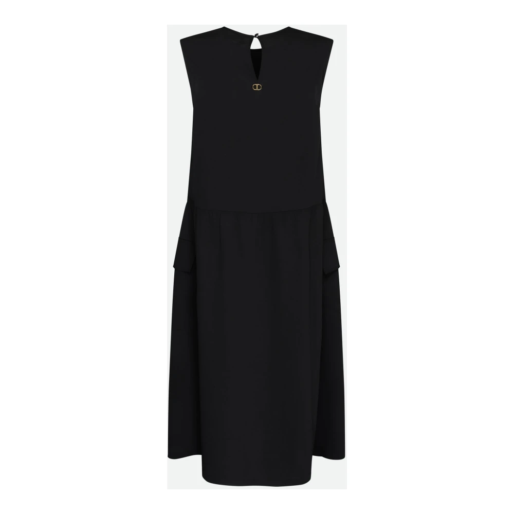 Twinset Zwarte Jurk Slim Fit Zachte Rok Black Dames