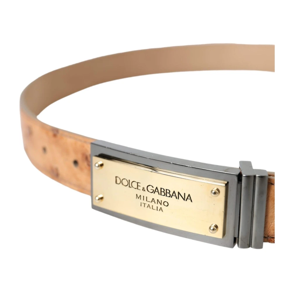 Dolce & Gabbana Gegraveerde Gesp Leren Riem Beige Dames