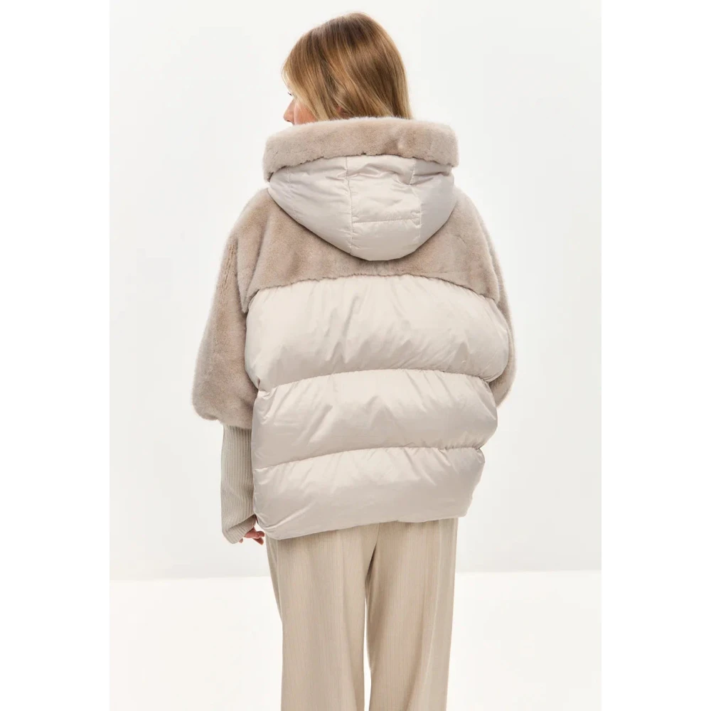 Cesare Gaspari Oversized Faux Fur Jacket Ivory Beige Dames