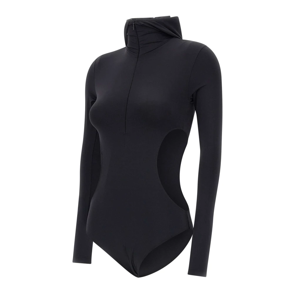 Fiorucci Zwarte bodysuit met capuchon en cut-out taille Black Dames