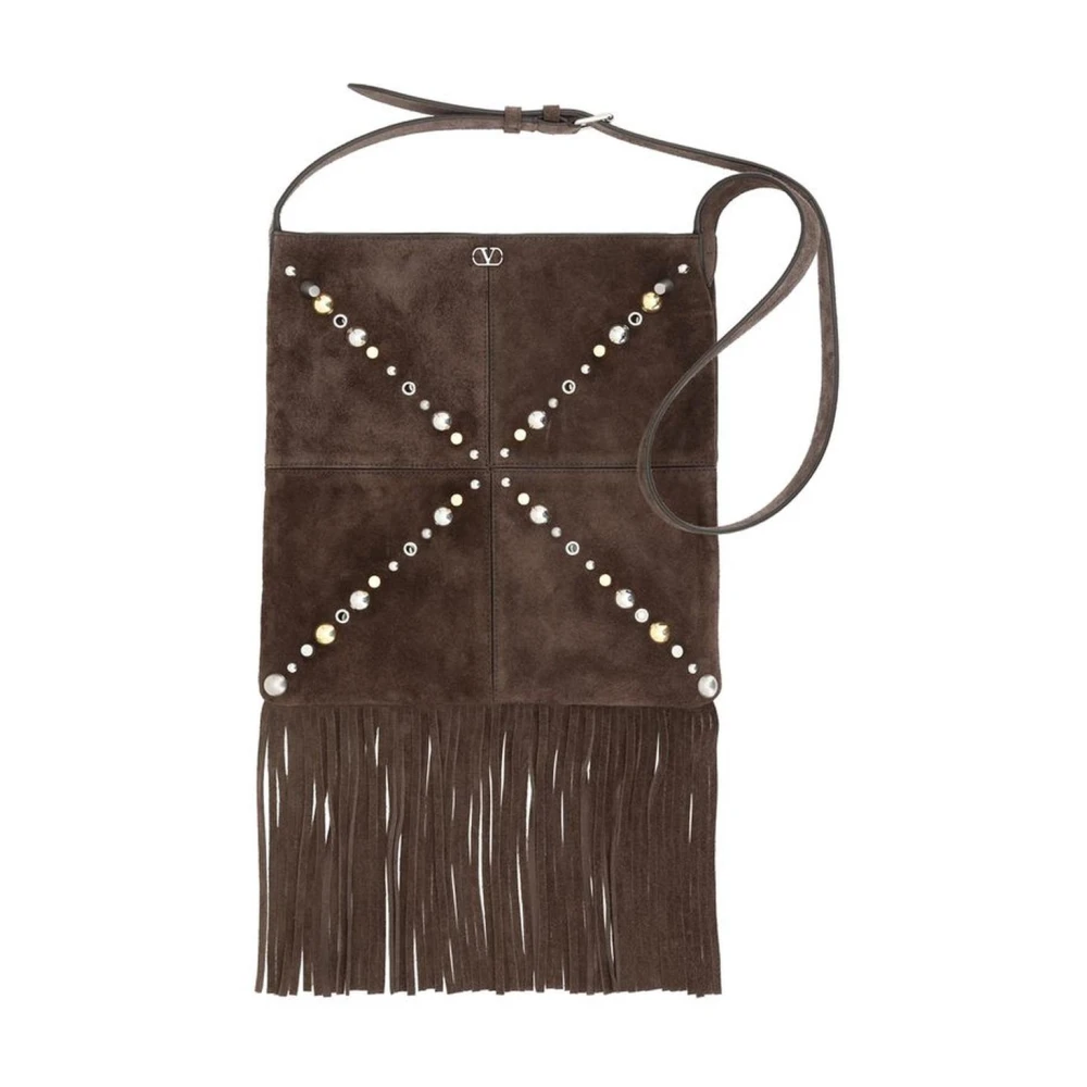Valentino Garavani Studded Fringe Leren Schoudertas Brown Heren