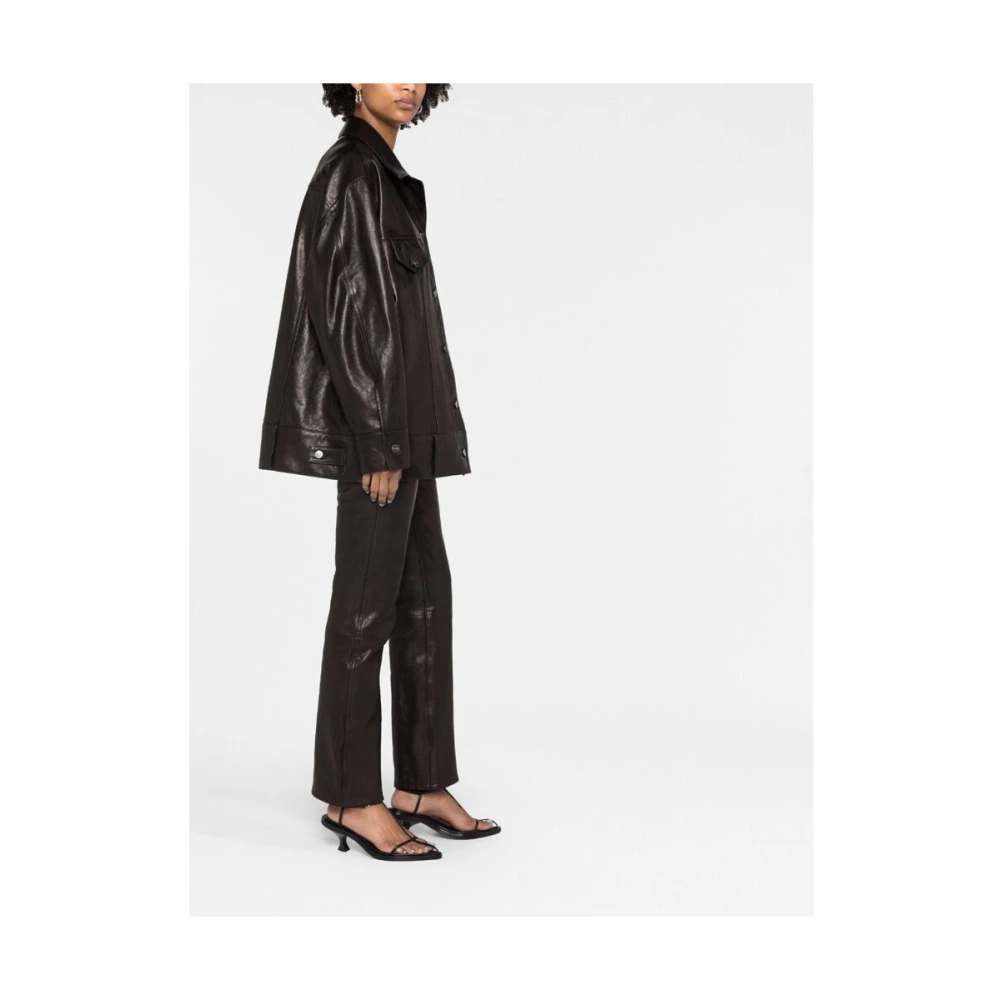 Khaite Zwart Leren Buitenkleding Klassieke Kraag Black Dames