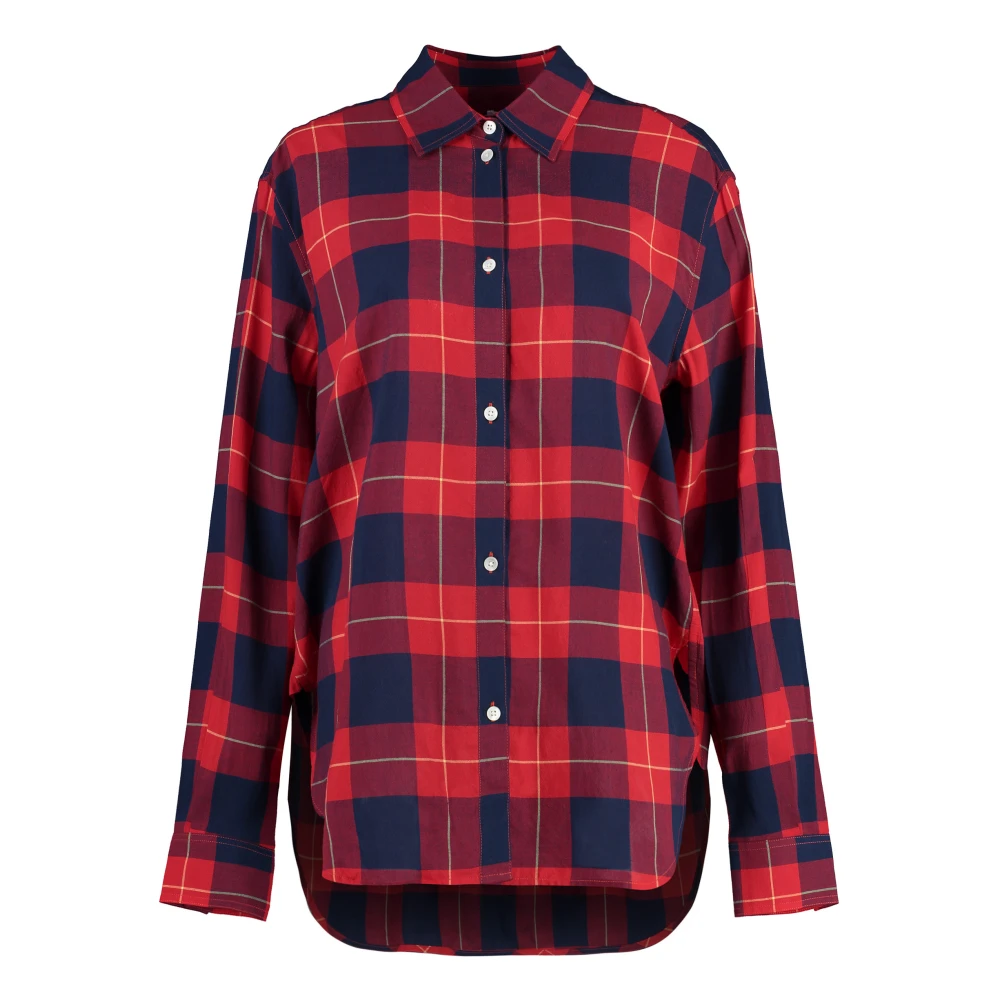 TotêMe Rounded Hem Checked Cotton Shirt Multicolor Dames