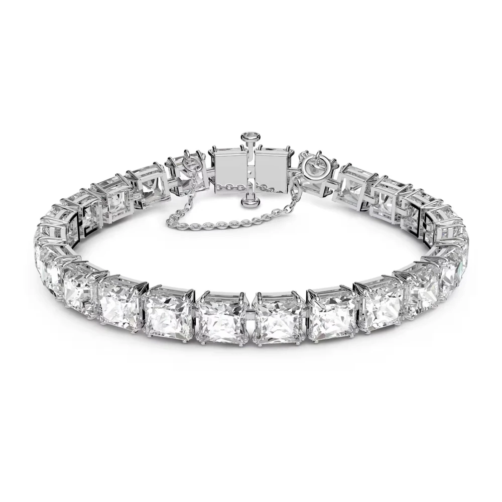 Swarovski Women's White Bracelet Unisex Millenia Tennis Bracelet Square Cut Rhodium-Plated 5599202