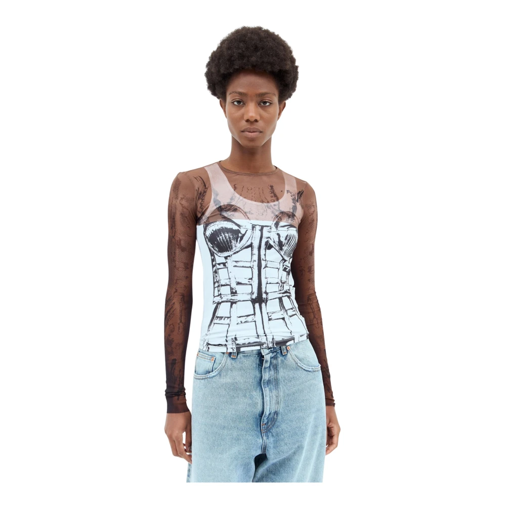Jean Paul Gaultier Mesh Grafische Print Sport Crop Top Multicolor Dames