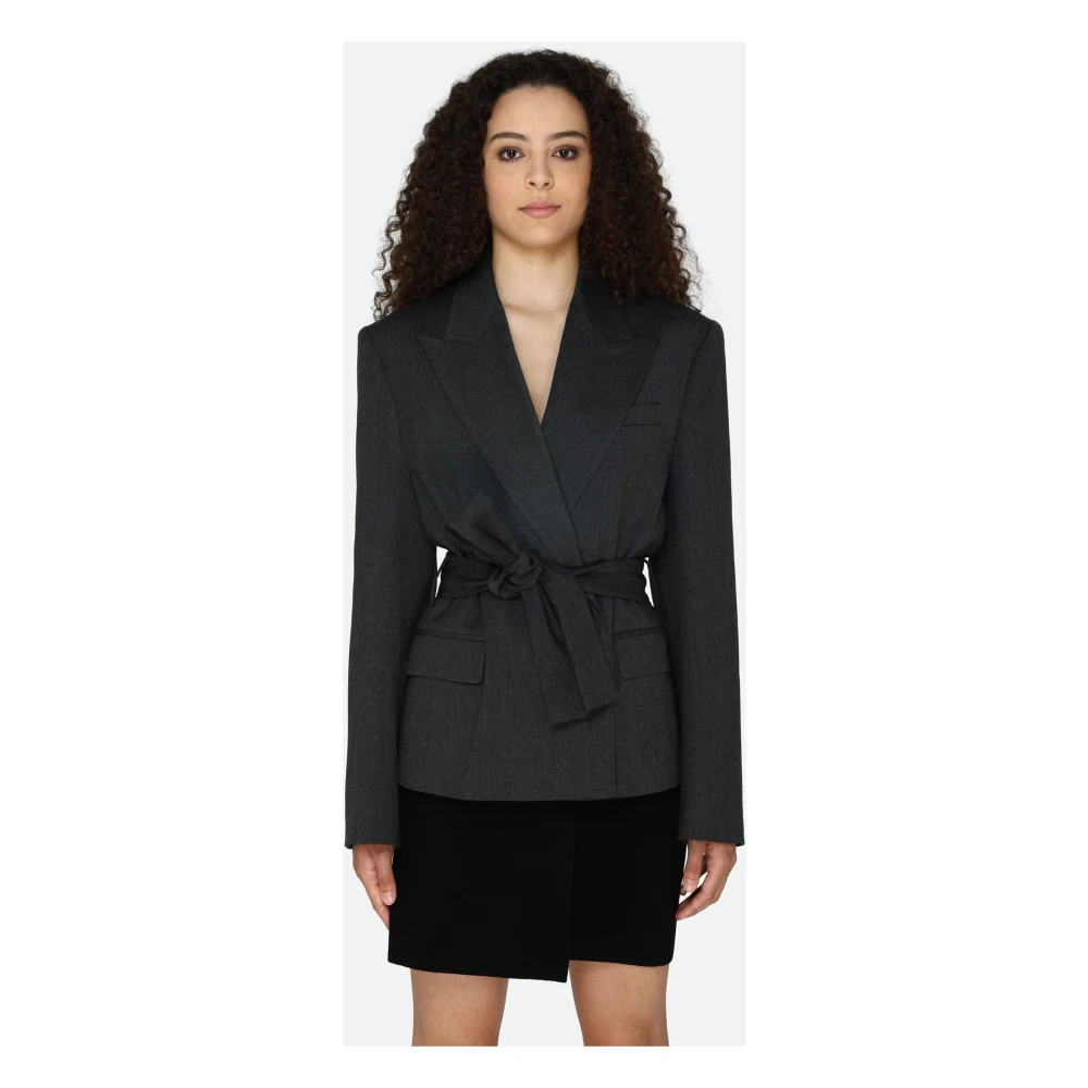 pinko Grijze Flanellen Klassieke Blazer met Riem Gray Dames