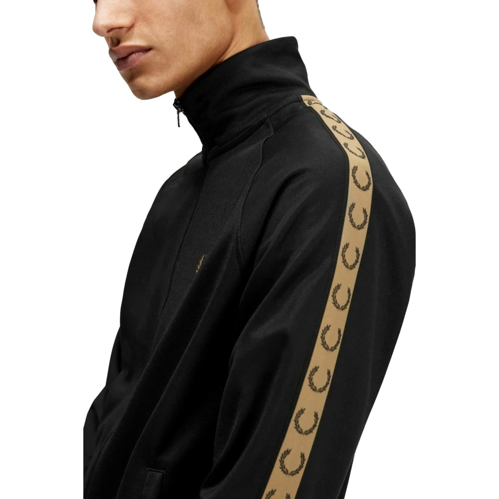 Fred Perry Zwarte Contrasterende Tape Trainingsjack Black Heren