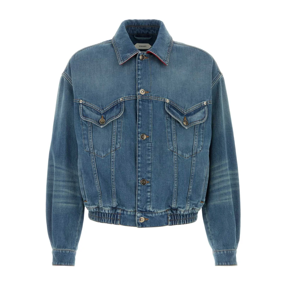 Versace Men's Blue Denim Jackets, L, Point Collar Medusa Cotton Denim Jacket