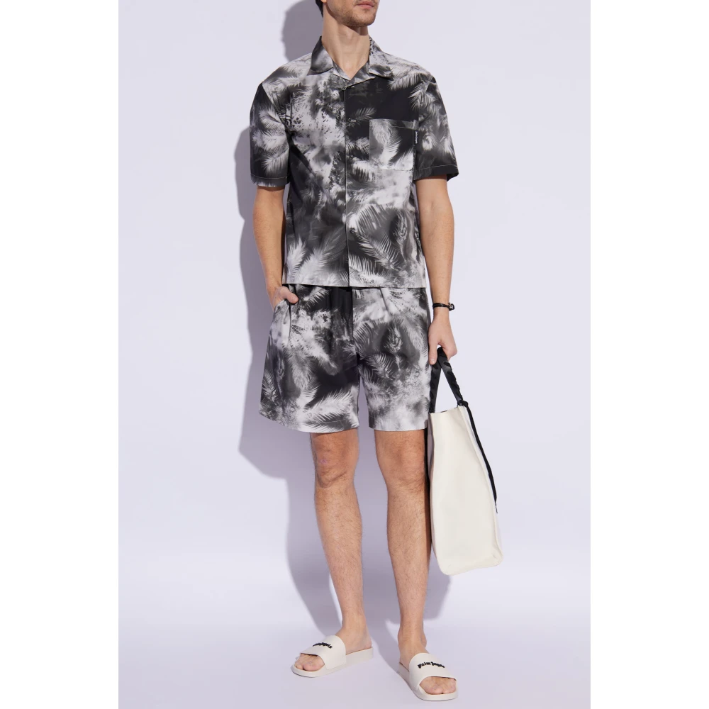 Palm Angels Katoenen shorts met print Gray Heren