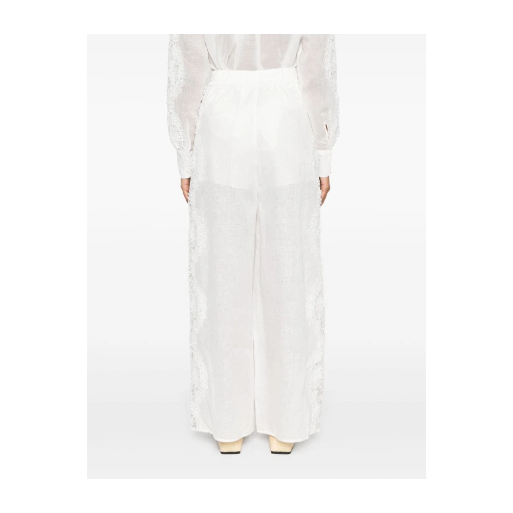Zimmermann Witte Linnen Wijde Pijp Broek met Bloemenkant Applicatie White Dames