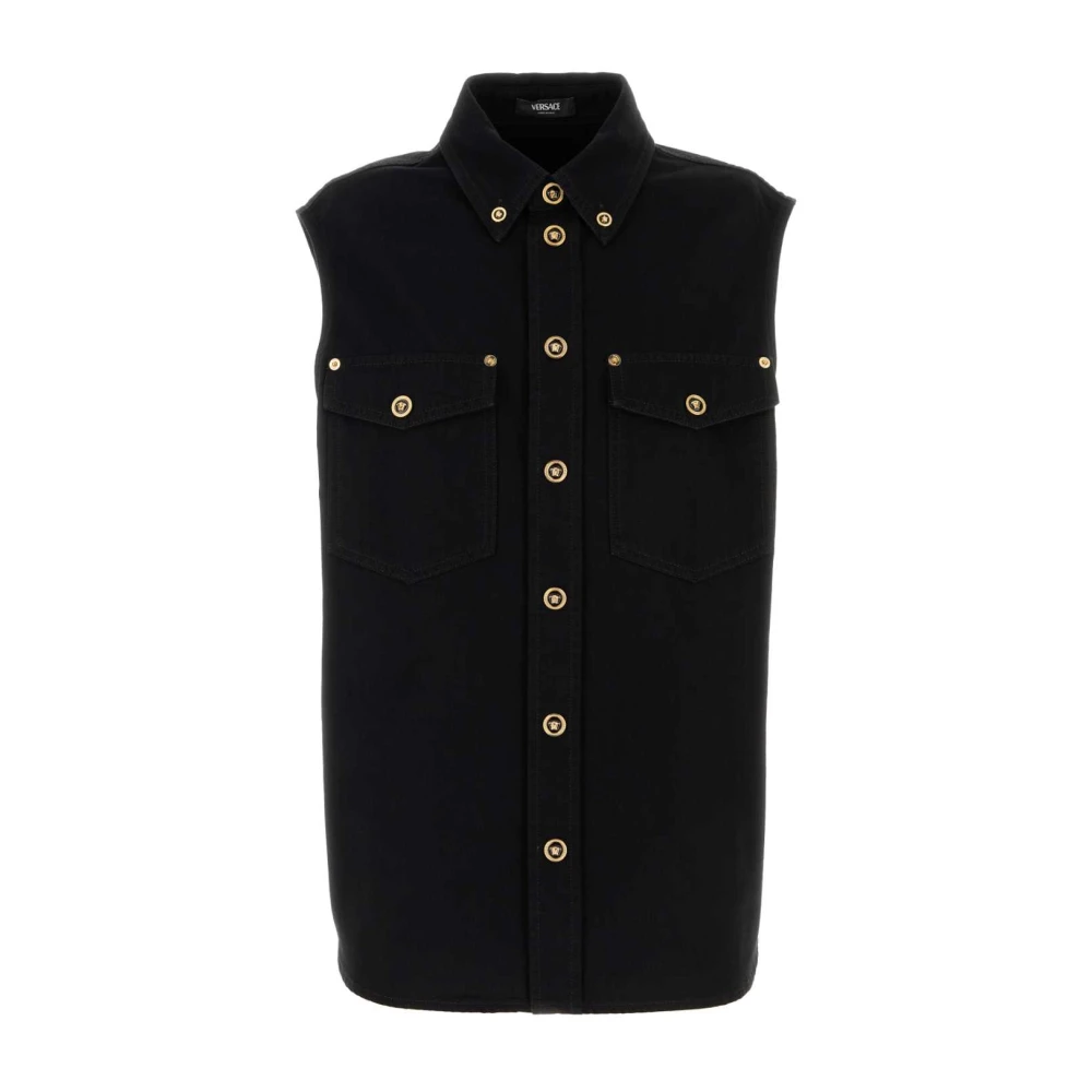 Versace Stijlvol Zwart Denim Vest Black Heren