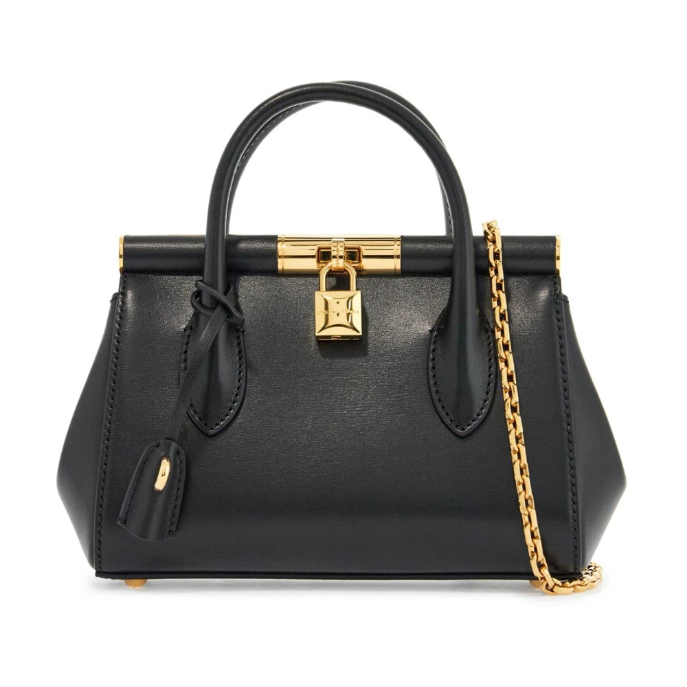Dolce & Gabbana Zwarte kalfsleren handtas met gouden ketting Black Dames