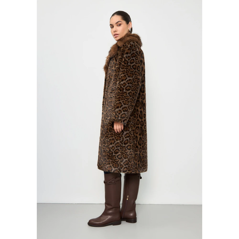 Cesare Gaspari Elegant Leopard Print Faux Fur Coat Ivy Brown Dames
