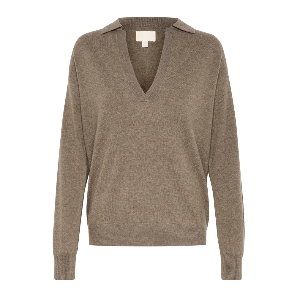 Soaked in Luxury Koffiekwarts Melange Polo Pullover Trui Brown Dames