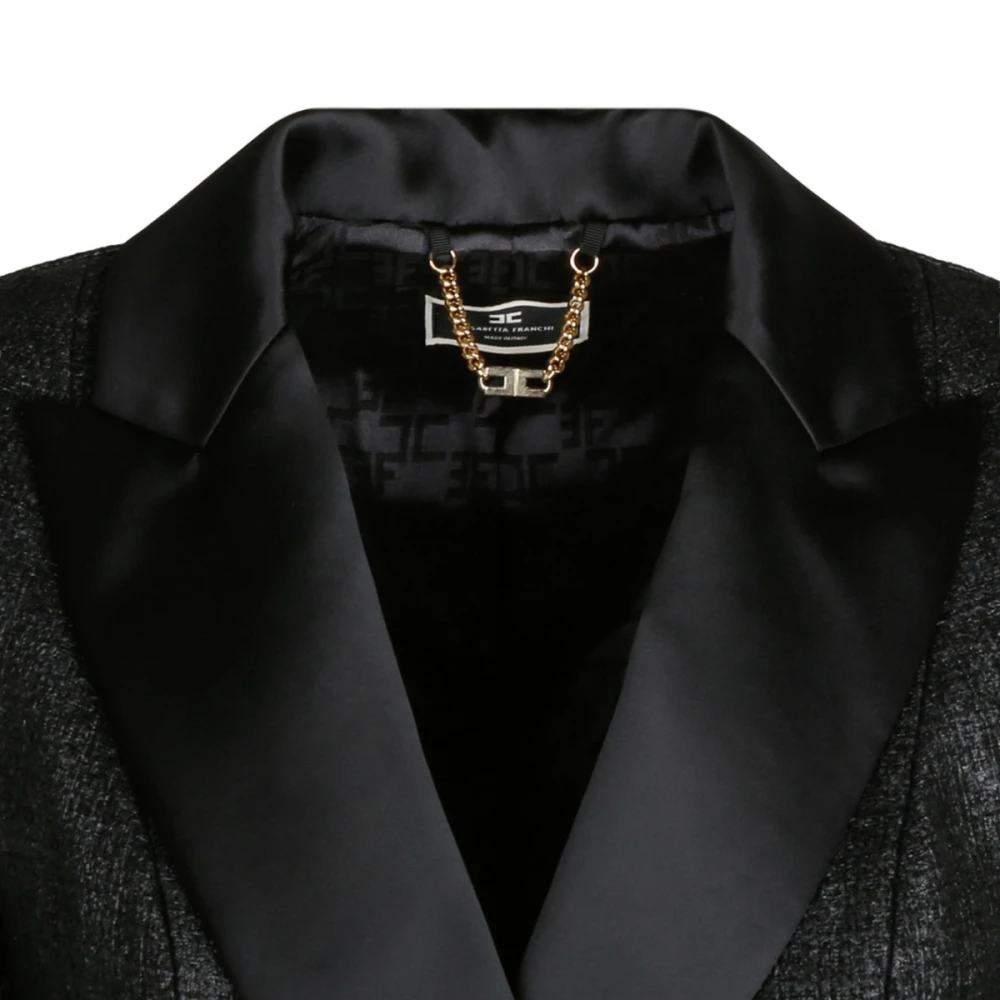 Elisabetta Franchi Zwarte Tweed Blazer met Kristallen Knopen Black Dames