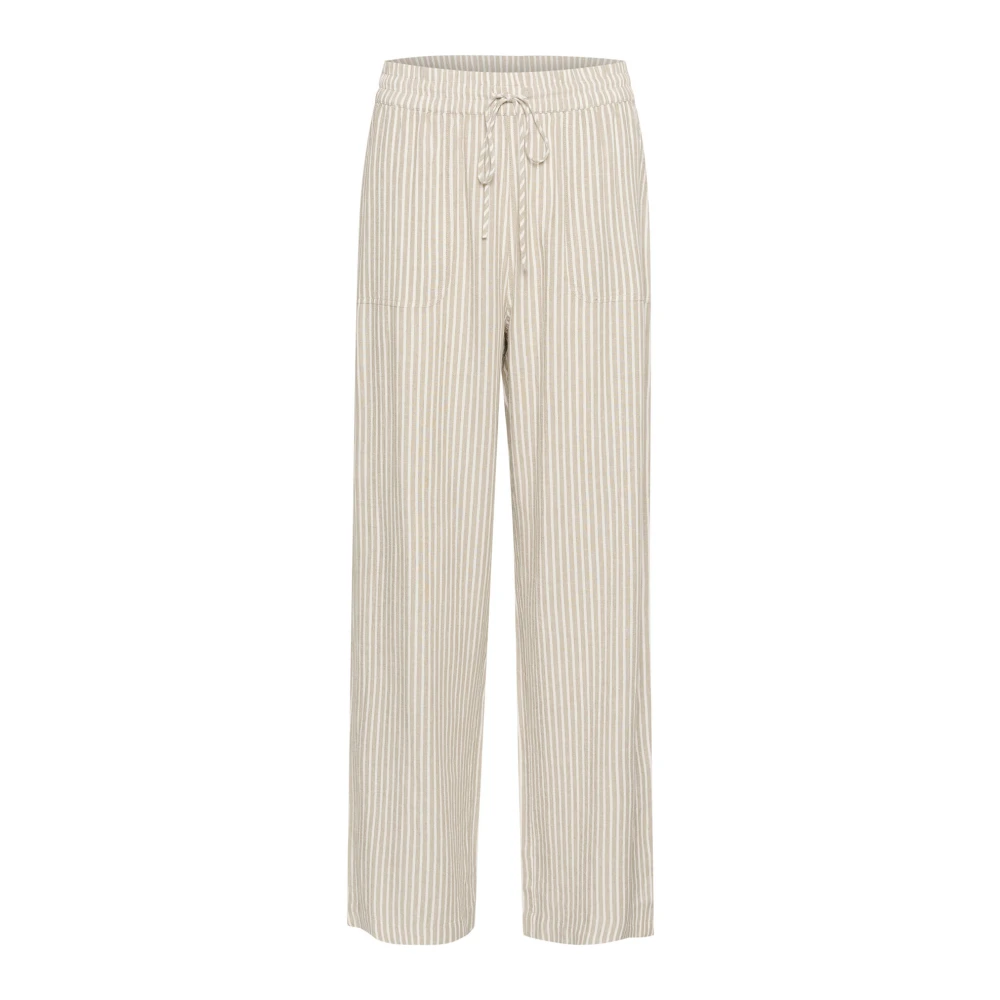 Kaffe Women's Beige Straight Trousers,, Wide Leg Striped Trousers 2XL