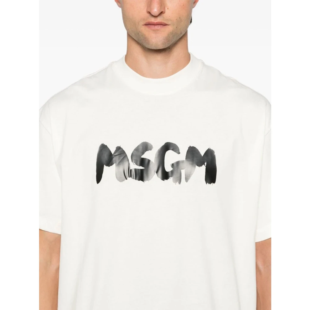 Msgm Kwaststreek Logo T-shirts en Polo's White Heren