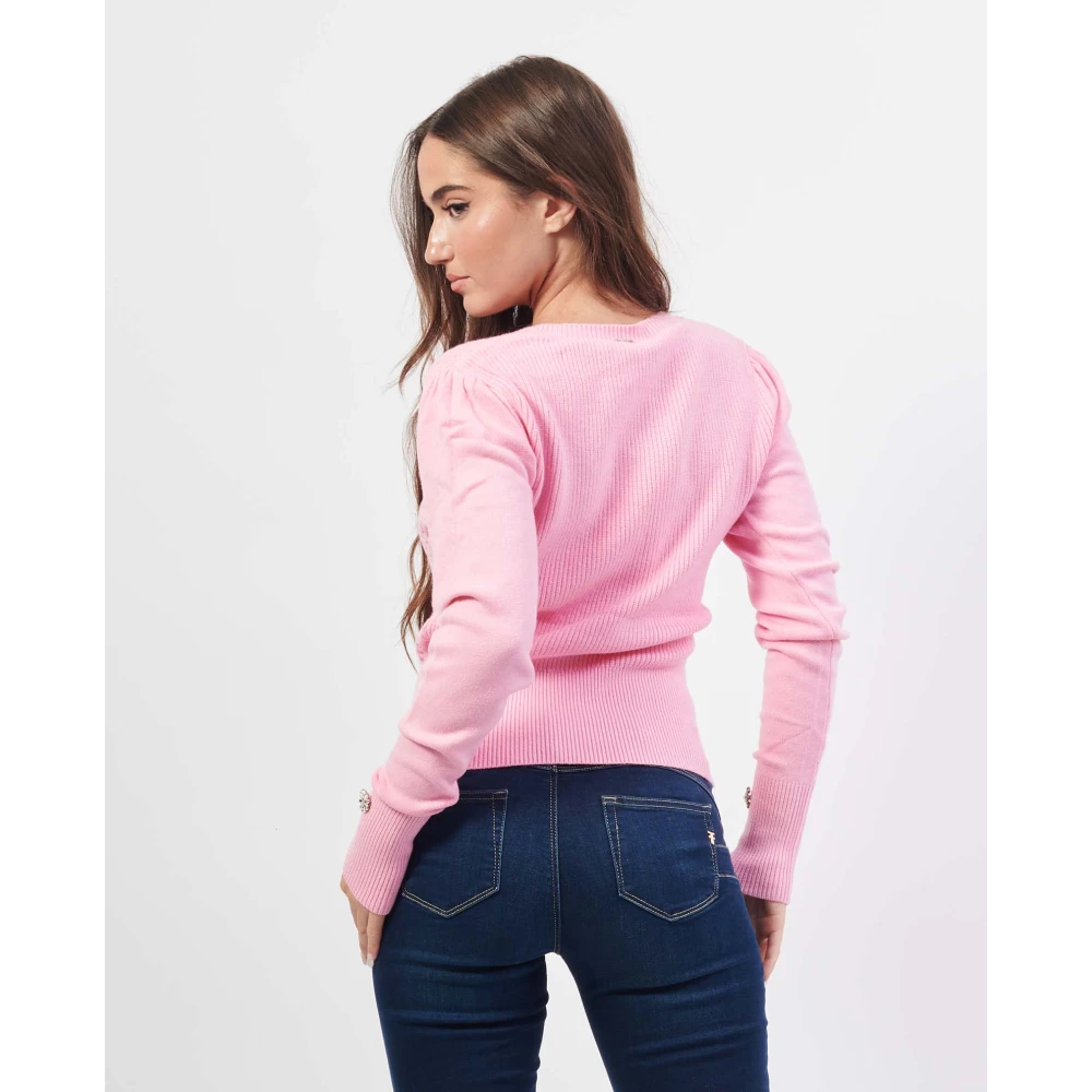 Fracomina Roze V-hals trui met geborduurde details Pink Dames