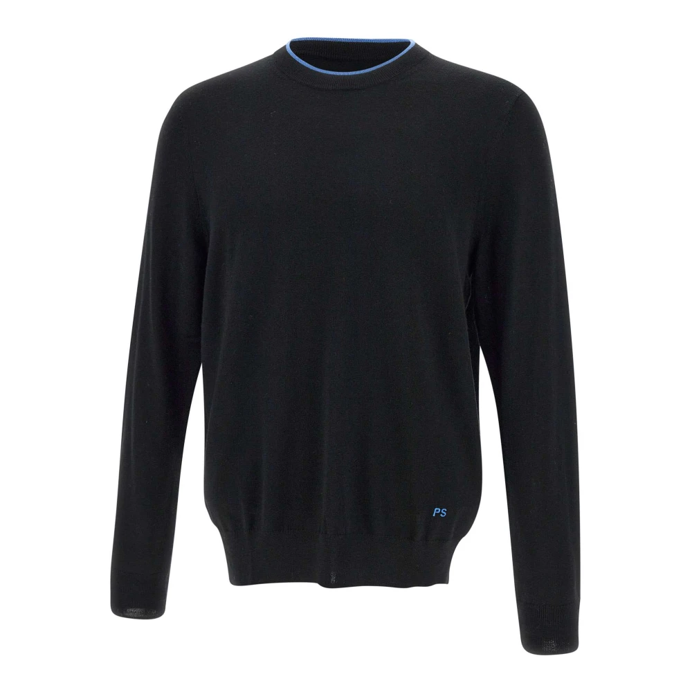 Paul Smith Zwarte wollen trui met candy-blauwe piping Black Heren