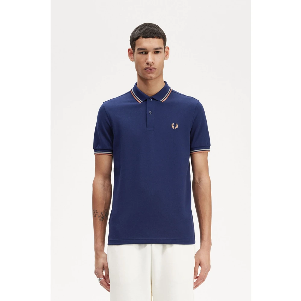 Fred Perry Slim Fit Twin Tipped Polo in French Navy Seagrass Light Rust Blue Heren