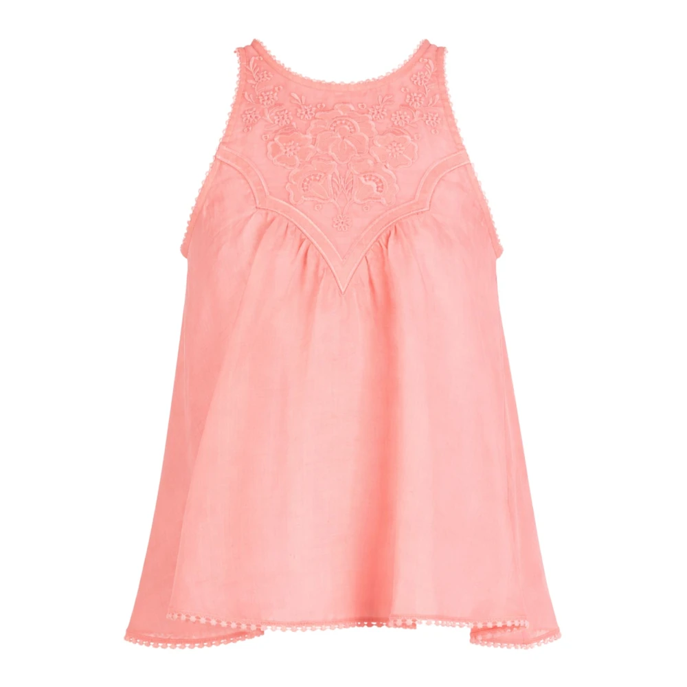 Twinset Women's Pink Sleeveless Embroidered Top - Blouses - M - Blouses & Shirts
