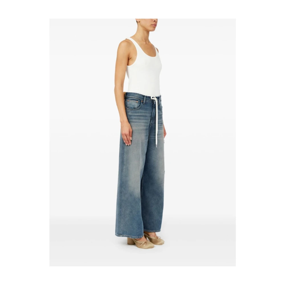 MM6 Maison Margiela Blauwe Denim Trekkoord Jeans Wijde Pijpen Blue Dames