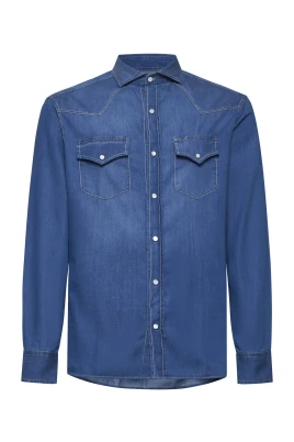 Blå denimskjorta med spetskrage