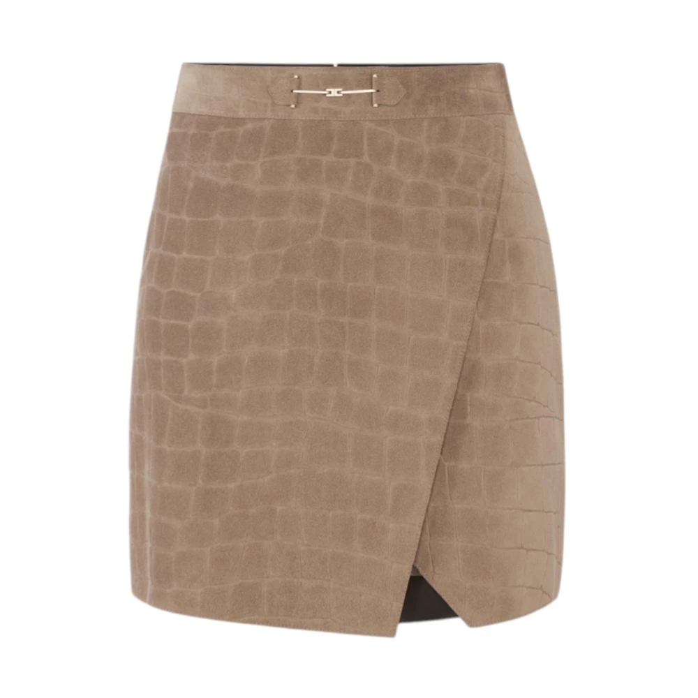 Elisabetta Franchi Brown Short Skirts, Female, L, Alligator-Effect Suede Miniskirt