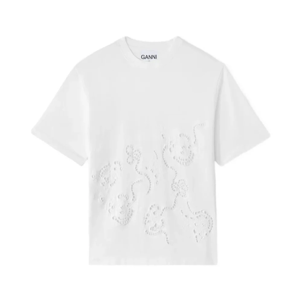 Ganni Camiseta En Blanco Con Bordado Ingles - Male - T-Shirts - White - S - Tops