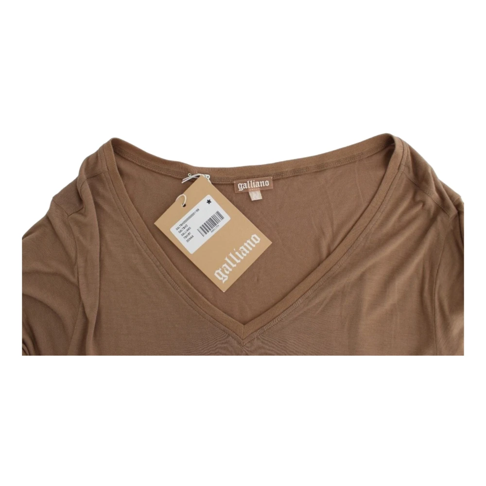 John Galliano Bruin Rayon Elegant Kortmouw Top Brown Dames