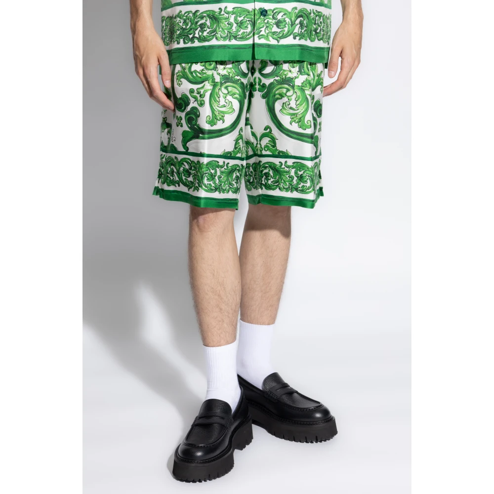 Dolce & Gabbana Shorts met 'Majolica' Print Green Heren