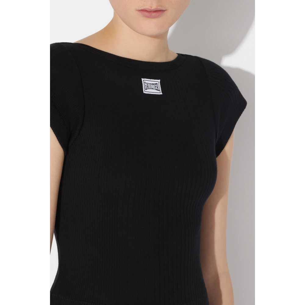 Jean Paul Gaultier Zwarte Katoenen Crop Baby Tee Black Dames